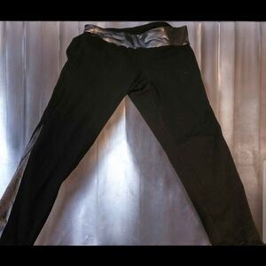 Black Leggings with Silver Waistband & Silver Design On Bottom Of Legs